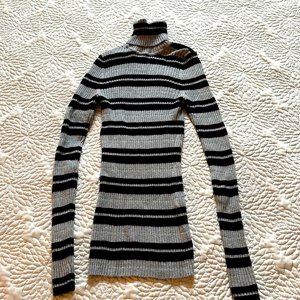 Express Y2K 90’s Silver Striped Turtleneck Sweater Medium